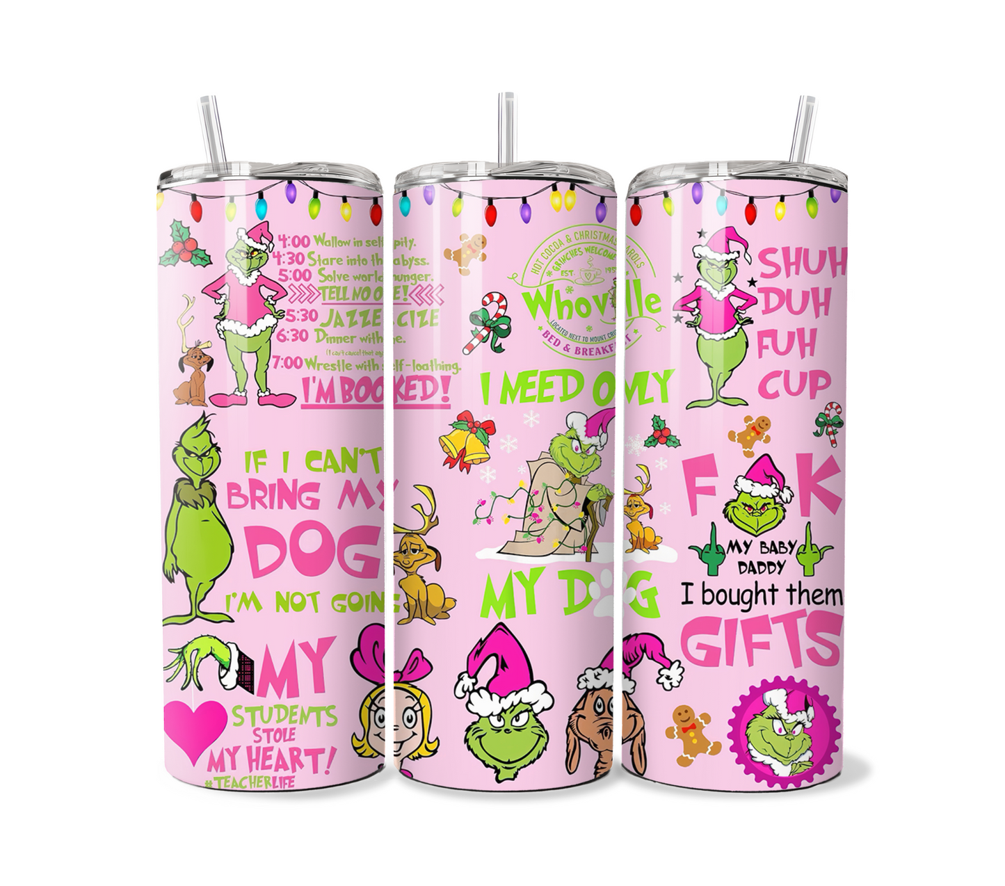 Christmas Tumbler-Grinch (pink)